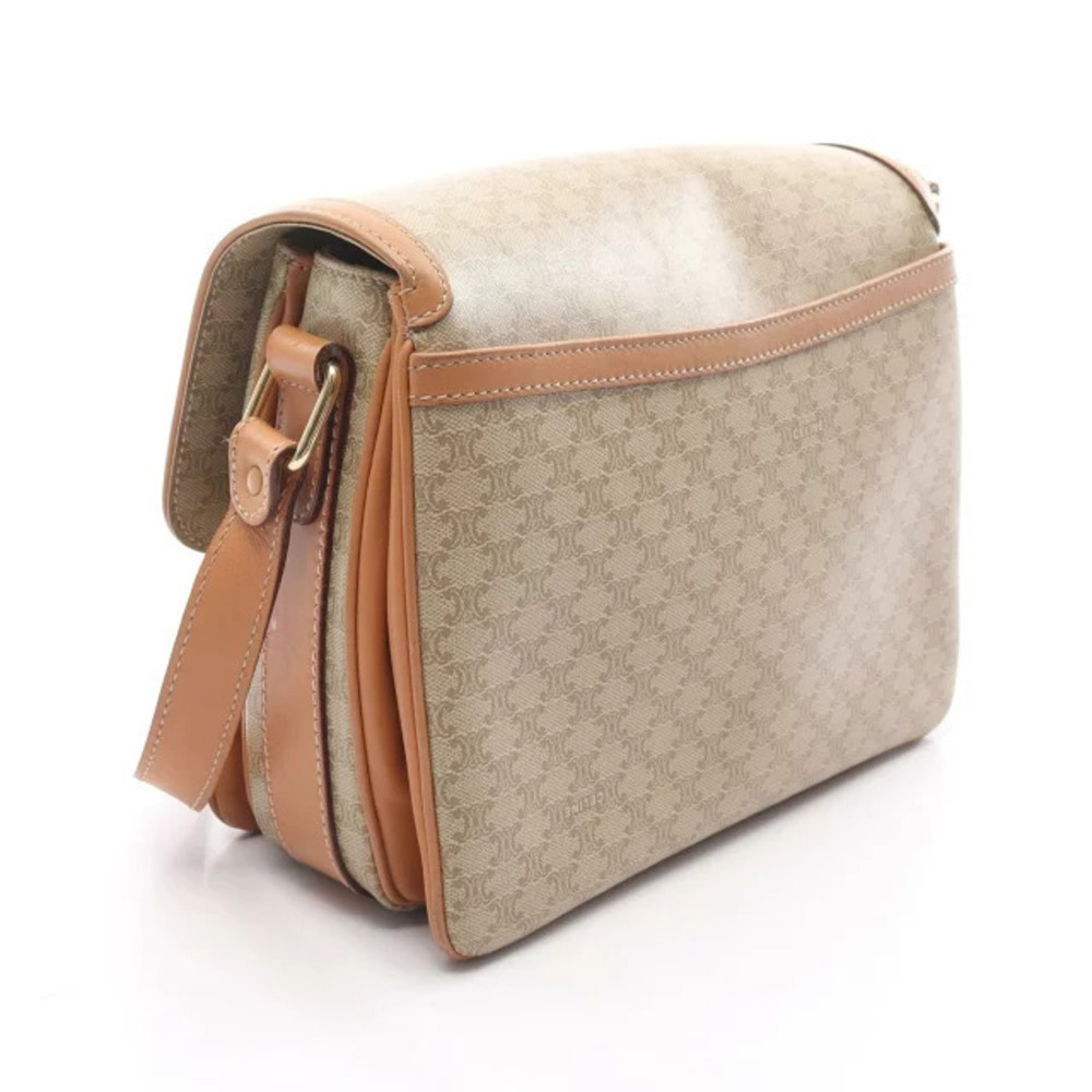 Celine Canvas Brown Bag Leather Beige Shoulder Macadam Brown Tan